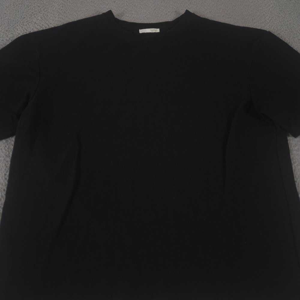 Zara Shirt Mens XL Black Relaxed Fit Textured Short Sleeve Crewneck Basic Top